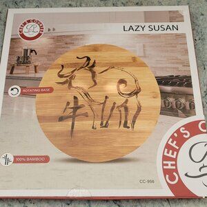 Chef Counter Bamboo Wood 13.5" Lazy Susan - special Year of the Ox Design